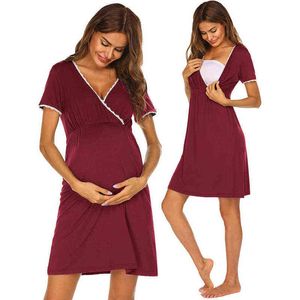 Gravid klänning plus storlek sommar mode kvinnors moderskap spets kortärmad solig klänning amning nightshirts kläder g220309