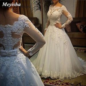 ZJ9131 Sexy Suknia Balowa Elegancki Długim Rękawem Suknia Ślubna Dla Plus Size Women 2021 Bride Suknie Koronkowe Dolne