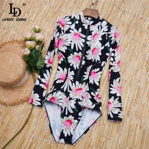 Summer Women Print Long sleeve Sexy Bodycon Bodysuit Romper 210522