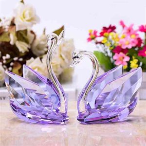 2st Crystal Swans Ornaments Glass figurer Paperweight Crafts Fengshui Heminredning Bröllop Alla hjärtans dag Gåvor Souvenir 210811