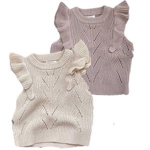 Baby Girls Tröjor Tjej Solid Ärmlös Pullover Vest Boys Knit Kids Toddler Höst Ytterkläder Ruffle 211104