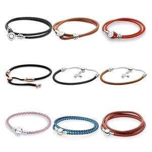 2021 Ganze Preis Seil Kette Gewebt Frauen Armbänder Fit Original Moments Einzigen Doppel Schwarz Leder Slider Einstellbar