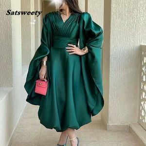 Satynowa zielona krótka sukienka wieczorowa plus rozmiar Dubaj Arabia Prom Dresses Women Party Night Abendkleider