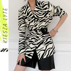 Damska Kurtka Podwójna Breasted Blazer Moda Dorywczo Jesień Zima Zebra Drukuj Długi Rękaw Lady Suit Blazers Outnewear 210608