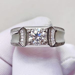 1 Carat Real Moissanite Ring For Men Not Adjustable Simple Classic S925 Sterling Silver Platinum Plated Diamond Wedding Rings