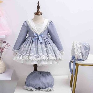 3 pcs menina bebê vintage spain vestido crianças royal lolita princesa vestidos criança meninas aniversário vestidos infantil vestido de arco de laço 210615