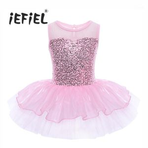 Desgaste de palco IEFiEL Meninas Sem Mangas Lantejoulas Balé Formal Dança Ginástica Vestido Collant Dançarina Tutu Para Crianças Bailarina Infantil