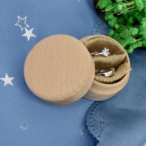 Beech Wood Jewelry Box Small Round Storage Boxes Retro Vintage Ring for Wedding Natural Wooden Case Organizer Container RH3267