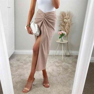 Bowknot Długa spódnica Khaki Kobiety Wysoka talia Maxi Faldas Mujer Casual Letnie Dna 210427