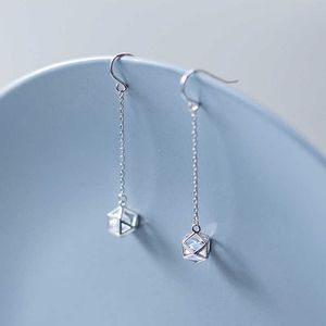 Style Swing Long Tassel Square Zircon Drop Earrings Charm Party 925 Sterling Silver Wedding Engagement Jewelry 210707