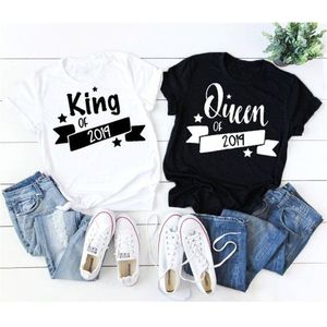 Kvinnor sommar valentin gåva kung drottning av brev Skriv ut par kortärmad t-shirt Casual svart vit toppar Tshirt pojkvän 210517