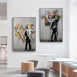 Paintings Abstract Love Heart Street Art Graffiti Wall Posters And Print On Canvas Painting Pictures Living Room Decoration