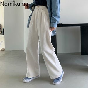 Nomikuma japoński sztrukloy szerokie spodnie nóg jesień nowe kobiety spodnie femme causal solidna wysoka talia długie kobiety spodnie 6C568 210427