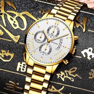 Märke Mens Klockor Luxury Rostfritt Stål Sport Casual Quartz Armbandsur Male Leather Business Calendar Clock