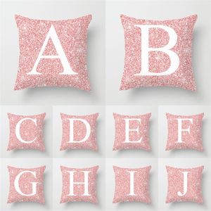 Family Pillow Case 26 Brev Enkeltutskrift Rosa Kuddehölje Hem Soffa Bildekoration Sängkläder