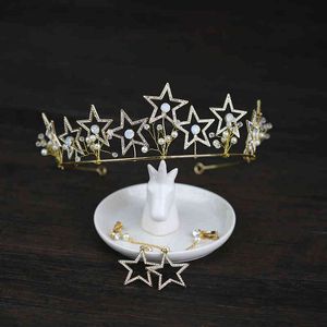 Wedding Włosy Akcesoria Biżuteria Golden Star Crown Set Headdress Headrant Rhinestone