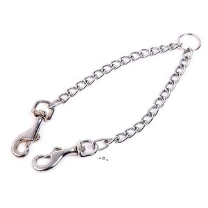 NEWStainless Steel Double-head Dog Leashes Twin Lead Traction Belt Pet Chain for Walking Two Dogs 2.5*40cm RRF12161