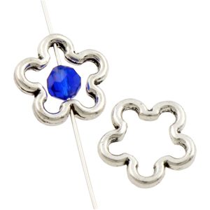 Aberto Plum Flower Bead Quadro Charme Beads Findings Jóias Componentes 15.8x15.8mm Antique Prata Pingentes L756 200pcs / lote