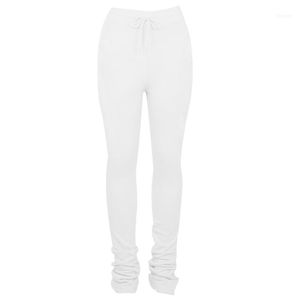 Herrbyxor Kvinnor Hög midja Drawstring Stacked Sweatpants Solid Färg Bottom Flare 896e1