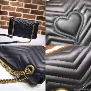 Çantalar Top Lüks Ünlü Tasarımı Büyük Kalp Cluth Marmont Omuz Kadınları Orijinal Deri Crossbody Messenger Çanta Zincir Kemer 443496