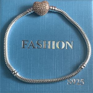 100% Original 925 Sterling Silver Diy encantos pulseiras para mulheres jóias 16-22 cm Cadeiras de cobra pulseira pulseira