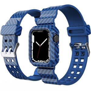 2 in 1 TPU Watch cases Band For Apple Smartwatch 7 41mm 45mm Soft Carbon Fiber Case Strap