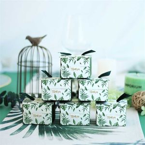 Creative Green Monstera Leaves Candy Box Wedding Favors Candy Boxes Giveaways Chocolate Box Party supplies Thanks Gift Box 211108