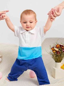 Baby color block polo hals jumpsuit hon