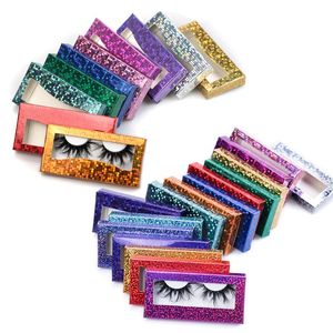 Glitter Laser Eyelash Paper Packing Box Eyelashes Förpackningsfodral med fönster för 25 mm -28mm i bulk