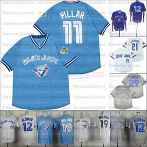 Retro Baseball Home Jersey 29 CARTER 19 MOLITOR 21 CLEMENS 12 ALOMAR 11 PILLAR BLUE