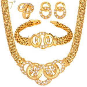 U7 Africano Costume Jóias Conjunto De Colar Definido Cristal Mutil Círculos Dubai Gold Color Jóias Set Mulheres Casamento Acessórios S628 H1022