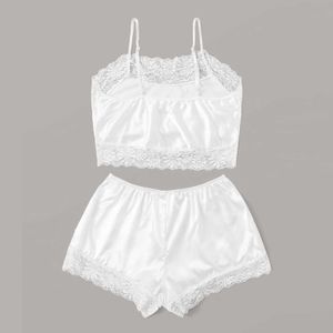 Wiosenne letnie panie krótkie zestaw dwa kawałki damskie mody seksowna koronkowa bielizna gładka i wygodna przyjazna dla skóry piżama Q0706