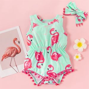 Trendiga Baby Girl Flamingo Ärmlös Rompers 210528