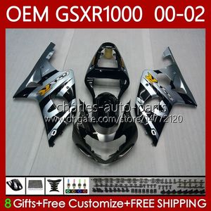 Suzuki GSXR için OEM Vücut Kiti 1000 CC GSXR-1000 01-02 Kaporta 62no.98 GSXR1000 K2 1000CC 2001 2002 2002 GSX-R1000 GSX R1000 00 01 02 Enjeksiyon Kalıp Kurayları Simli Siyah