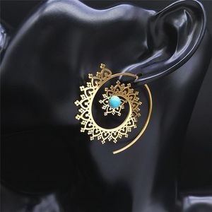 Hoop huggie bohemia blomma rostfritt stål sten india earing kvinnor guld färg örhängen runt smycken bouke d'oreille ronde e9204s01