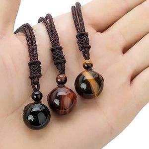 Pendant Necklaces Selling Hand Woven Natural Stone Crystal Bead Necklace Tiger Round Men's