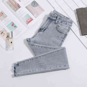 Frauen Jeans Plus Größe Hohe Taille Stretch Gewaschene Dünne Jeans Weibliche Denim Hosen Bleistift Hellblau Grau Schwarz 211129