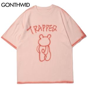 Kravat Boya Tişörtleri Streetwear Graffiti Ayı Baskı Tees Gömlek Erkekler Hip Hop Harajuku Moda Rahat Pamuk Kısa Kollu 210602 Tops