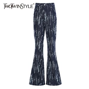 Patchwork hål denim byxor för kvinnor hög midja plus storlek casual flare jeans kvinnlig höst mode stil 210521
