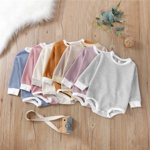 Rompers 0-24 Unisex Baby Spring Autumn Jumpsuit Long Sleeve Crew Neck Color Block Knit Bodysuit For Born Girls Boys Fall Playsuit