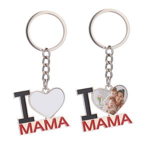 Heat Transfer Keychain Pendant Sublimation Blank I LOVE MAMA PAPA DIY Keychain Creative Heart Shaped Key Chain Mother's Day Gift Keyring