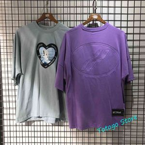 T-shirt Casual Azul Claro Roxo We11done Homens Mulheres Verão Ombros Caídos Oversize Algodão T-shirt WELLDONE T-shirt Top C0325