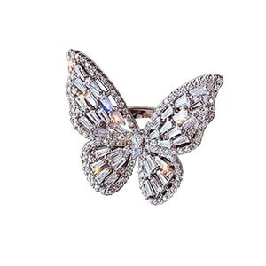 Obrączki ślubne Otoky Stop Aluminiowy Micro Inkrustowany Cyrkon Butterfly Otwarte pierścień Przesadzona duża biżuteria dla kobiet Luksusowy Fashio