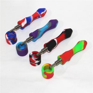 Silikon NC Kiti Kuvars Tırnak TI İpuçları ile Nargile 10mm Silikon Nektar Boru Sigara Aracı Cam Su Bongs Dab Rigs