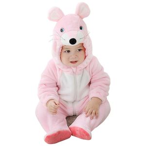Jumpsuits 27Kids Mignon Pink Souris Rompe Bébé Vêtements d'hiver Animal Capuchon de dessin animé Onesie Toddler Boy Girl Girl Pajama Born Jumpsuit
