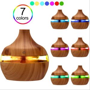 Wood Grain Air Humidifier 7 Color Led Light Evaporator Portable Aroma Diffuser 300ml Oil Aromatherapy Purifier Difusor For Home 210724