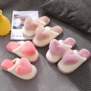 Slippers Winter Furry Slides For Women Cute Heart Shaped Non-Slip Flat House Fashion Thick Keep Warm Plush Home Cotton Shoes