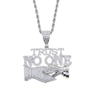 Ketten Großhandel Design Gold Silber Überzogene Brief TRUST NO ONE Charm Anhänger Mit Lange Seil Kette Halskette Für Männer Hip Hop Schmuck