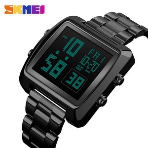 Skmei Top Luxus Mode Sport Uhr Männer Edelstahl Armband Uhren Countdown-LED-Display Uhr Reloj Hombre 1369 Q0524