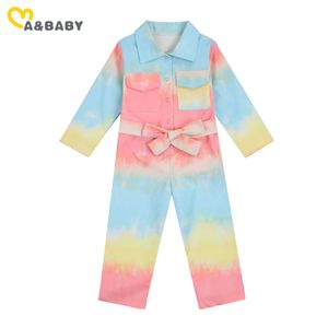 1-6Y Spring Autumn Toddler Kid Girls Jumpsuit Vintage Overalls Tie Dye Long Sleeve Romper Children Clothing 210515